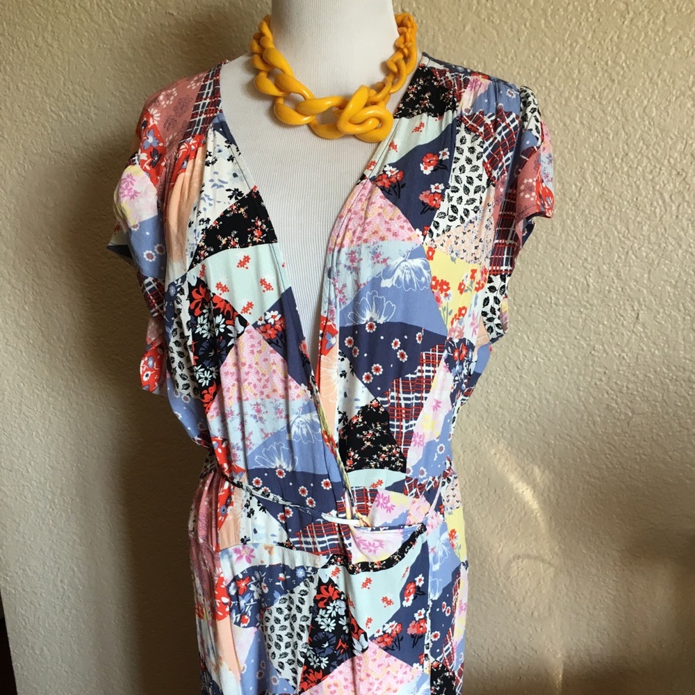 Multi-Color Patchwork Wrap Dress from The Gap